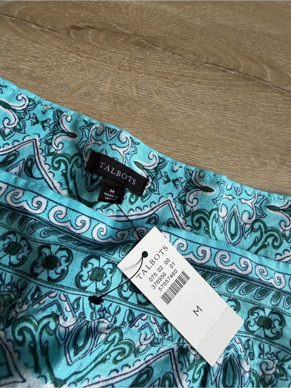 Talbots Linen Sleeveless Shirt Womens M Ocean Teal Geometric Pattern NWT - Picture 2 of 7